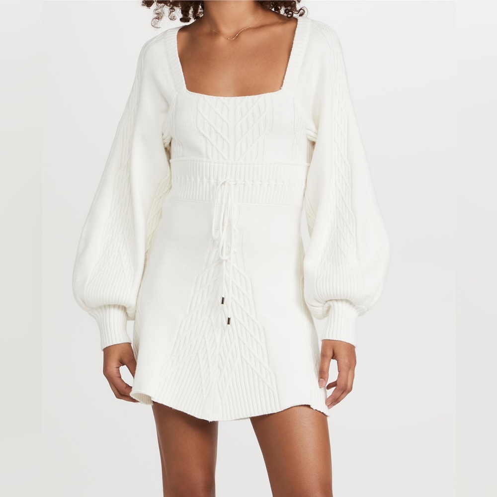 NWT Small Free People Emmaline Mini Sweater Dress White Square Neckline
